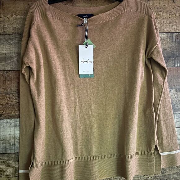 Joules Vivianna slash neck long sleeve tan white sweater, open tail size 4 New‎ - Picture 11 of 11
